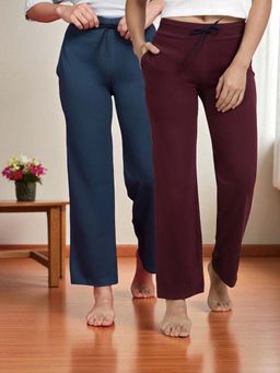 Kryptic - Teal & Wine Cotton Solid Mid-Rise Pyjamas (Pack of 2)
