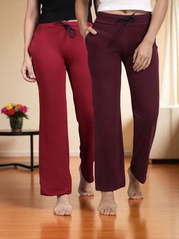 Kryptic - Maroon & Wine Cotton Solid Mid-Rise Pyjamas (Pack of 2)
