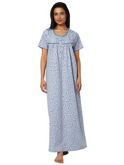 Juliet - Blue Cotton Round Neck Nightdress