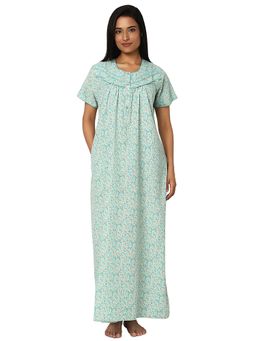 Juliet - Green Cotton Round Neck Nightdress