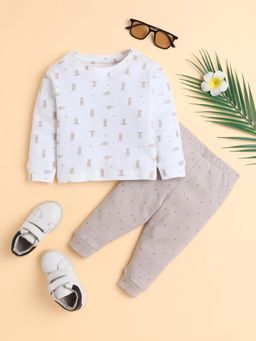 Polka Tots - Cotton Sweatshirt & Jogger Pants for Baby Girls & Boys - Beige
