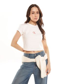 Calvin Klein - White Striped Slim Fit Cotton T-Shirt