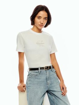 Calvin Klein - White Solid Regular Fit Cotton T-Shirt