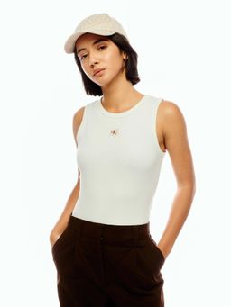 Calvin Klein - White Solid Regular Fit Cotton T-Shirt