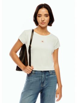Calvin Klein - White Solid Slim Fit Cotton T-Shirt