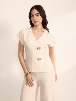 Kazo - Women Beige Colab Top