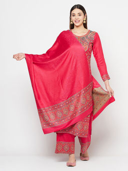 Safaa - Womens Winter Wear Wool Kurta and Palazzo Unstitched Material with Dupatta (Set of 3)