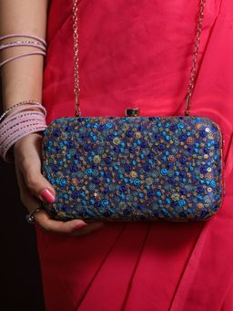 Horra - Floral Embellished Clutch Blue (S)