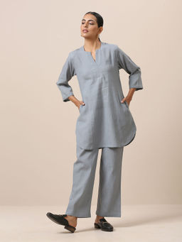 trueBrowns - Cotton Steel Blue Short Co-Ord Set (Set of 2)