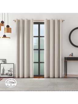 HomeTown - Fiesta Jacquard Dim Out Curtains 7 Feet In Off White Colour (Set of 2)