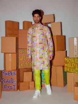 Nirmooha - Geometric Printed Kurta with Cording Detailing and Straight Pant (Set of 2)