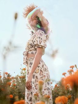 Zink London - Women Off White Printed Crop Top