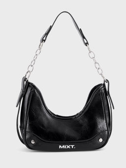 MIXT by Nykaa Fashion - Black Chain Link Handle Shoulder Bag With Detachable Sling for Women