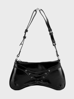 MIXT by Nykaa Fashion - Black Lace Up Shoulder Bag With Convertible Sling Strap for Women