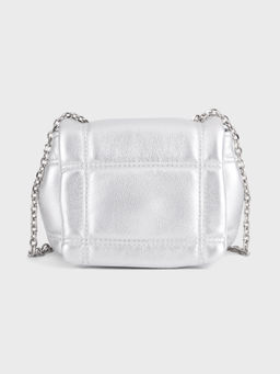 MIXT by Nykaa Fashion - Silver Metallic Quilted Boxy Mini Sling Bag for Women