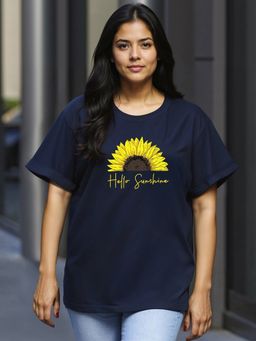 Bewakoof - Women's Blue Hello Sunshine Graphic Printed Plus Size Boyfriend T-shirt