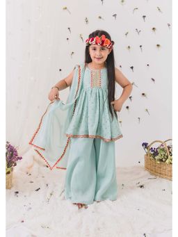 Chotibuti - Embroidered Green Anarkali Kurti with Sharara and Dupatta