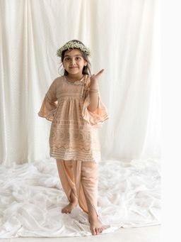 Chotibuti - Chikankari Peach Top with Dhoti