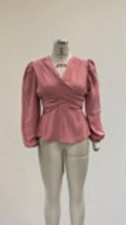 Twenty Dresses by Nykaa Fashion - Pink Solid V Neck Full Puff Sleeves Peplum Top With Belt