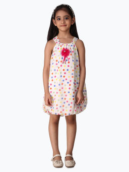 Creative Kids - Girl White & Pink Polka Dot Print Balloon Dress