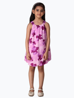 Creative Kids - Girl Purple Floral Print Balloon Dress
