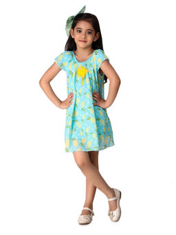 Creative Kids - Girl Green & Yellow Fruit Print Cap Sleeves A-Line Dress