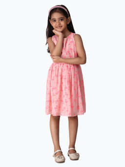 Creative Kids - Girl Pink Duck Print Gathered A-Line Dress