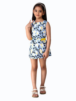 Creative Kids - Girl Blue & Yellow Floral Print Cotton Dress with Bow Belt (Set of 2)