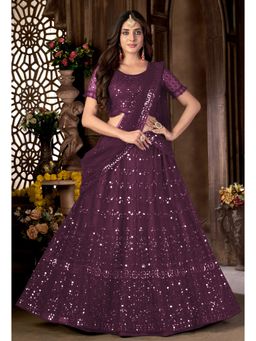 KVS FAB - Women Magenta Embroidered Semi Stitched Lehenga with Choli and Dupatta (Set of 3)