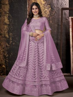 KVS FAB - Women Pink Embroidered Semi Stitched Lehenga with Choli and Dupatta (Set of 3)