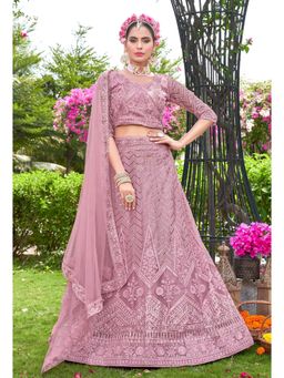 KVS FAB - Women Lavender Embroidered Semi Stitched Lehenga with Choli and Dupatta (Set of 3)