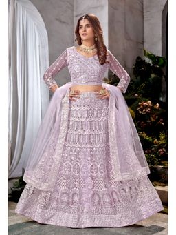 KVS FAB - Women Lavender Embroidered Semi Stitched Lehenga with Choli and Dupatta (Set of 3)