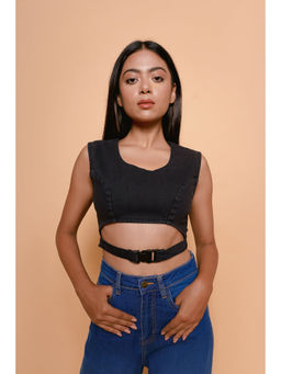 FREAKINS - Black Cropped Buckle Top