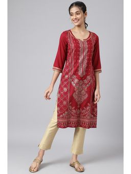 Aurelia - Maroon Foil Floral Printed Kurta