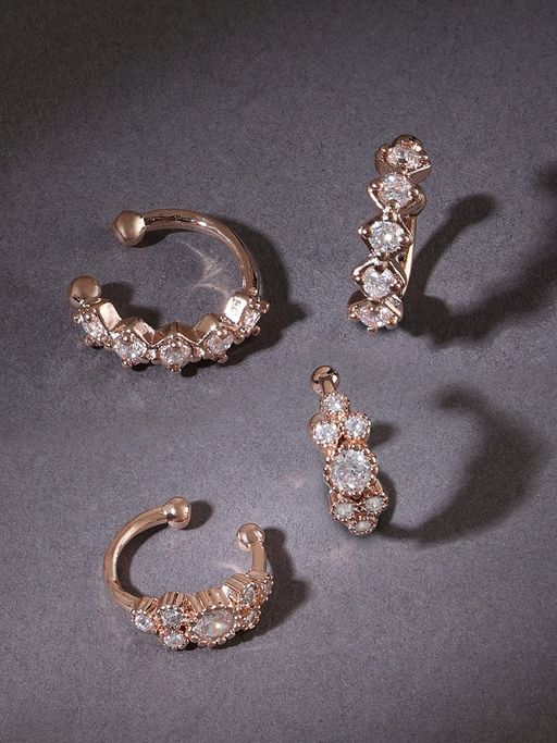Zaveri Pearls Set of 2 Rose Gold Cubic Zirconia Brass Ear Cuff Earrings-ZPFK15119