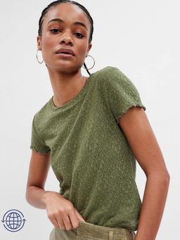 GAP - Womens Self-Design Round Neck Short Sleeve Olive Top
