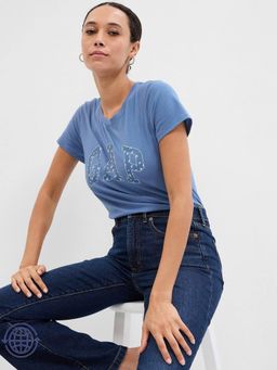 GAP - Womens Logo Print V-Neck Half Sleeve T-Shirt