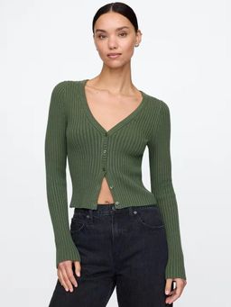 GAP - Womens V-Neck Full Sleeve Green Cardigan