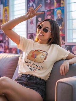 Bewakoof - Womens Beige Loaf Graphic Printed Boyfriend T-Shirt