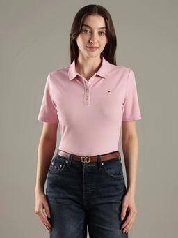 Tommy Hilfiger - Solid Regular Fit Cotton Pink Polo T-Shirt