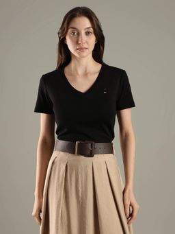 Tommy Hilfiger - Solid Slim Fit Cotton Black Top