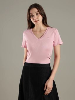 Tommy Hilfiger - Solid Slim Fit Cotton Pink Top