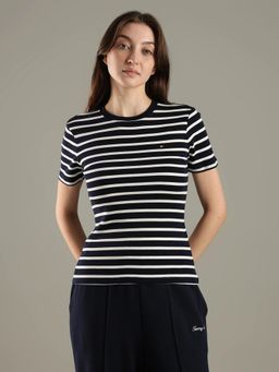 Tommy Hilfiger - Striped Slim Fit Cotton Navy Blue T-Shirt