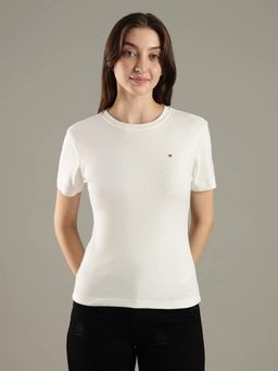 Tommy Hilfiger - Solid Slim Fit Cotton White T-Shirt