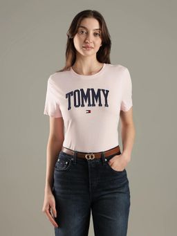 Tommy Hilfiger - Embroidered Logo Regular Fit Cotton Pink T-Shirt