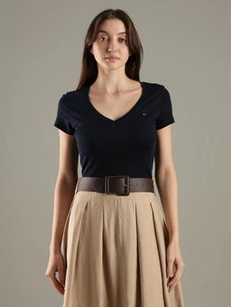 Tommy Hilfiger - Solid Slim Fit Cotton V-Neck Navy Blue T-Shirt