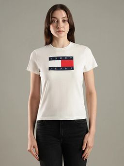 Tommy Hilfiger - Logo Regular Fit Cotton Off White T-Shirt
