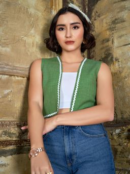 PURVAJA - Women Vests Sleeveless Green Jacket