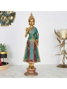 HomeTown - Zen Polyresin Figures And Sculptures-2 In Green-Gold Colour
