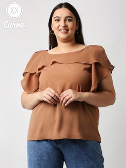 Twenty Dresses by Nykaa Fashion - Curve Hazelnut Frill Across Me Top